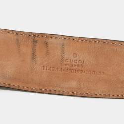 Pre Owned Gucci Navy Blue Leather and Web Canvas Interlocking G Buckle Belt 100 CM