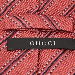 Gucci Pink Textured Diagonal Stripe Silk Traditional Tie