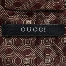 Pre Owned Gucci Maroon Jacquard Silk Classic Tie