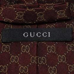 Pre Owned Gucci Burgundy GG Jacquard Silk Traditional Tie 