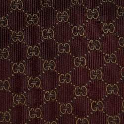 Pre Owned Gucci Burgundy GG Jacquard Silk Traditional Tie 