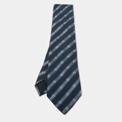 Pre Owned Gucci Navy Blue Striped Silk Blend Tie