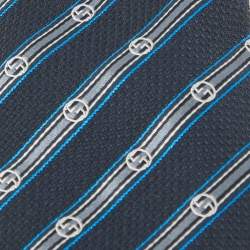 Pre Owned Gucci Navy Blue Striped Silk Blend Tie