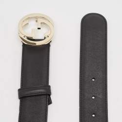 Pre Owned Gucci Black Leather Interlocking G Buckle Belt 90 CM