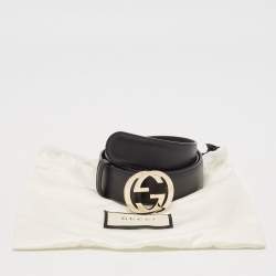 Pre Owned Gucci Black Leather Interlocking G Buckle Belt 90 CM