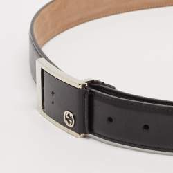 Pre Owned Gucci Black Leather Square Buckle Belt 100 CM