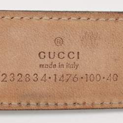 Pre Owned Gucci Black Leather Square Buckle Belt 100 CM