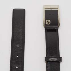 Pre Owned Gucci Black Leather Square Buckle Belt 100 CM