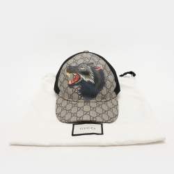 Pre Owned Gucci Beige/Black GG Supreme Canvas and Mesh Wolf Baseball Cap S