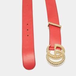 Gucci Red Leather Torchon GG Marmont Buckle Belt 80CM