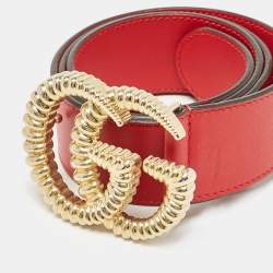 Gucci Red Leather Torchon GG Marmont Buckle Belt 80CM