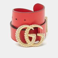 Gucci Red Leather Torchon GG Marmont Buckle Belt 80CM