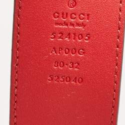 Gucci Red Leather Torchon GG Marmont Buckle Belt 80CM
