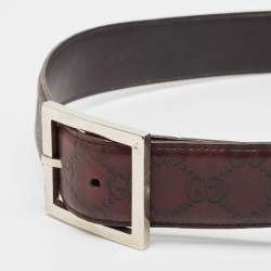 Pre Owned Gucci Burgundy Guccissima Leather Square Buckle Belt 85CM