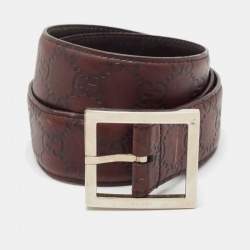 Pre Owned Gucci Burgundy Guccissima Leather Square Buckle Belt 85CM