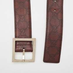 Pre Owned Gucci Burgundy Guccissima Leather Square Buckle Belt 85CM