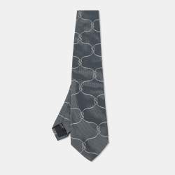 Gucci Grey/White Patterned Silk Tie
