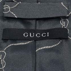 Gucci Grey/White Patterned Silk Tie