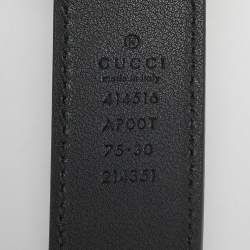 Gucci Black Leather GG Marmont Buckle Slim Belt 75 CM