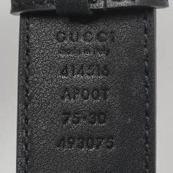 Pre Owned Gucci Black Leather GG Marmont Buckle Slim Belt 75 CM