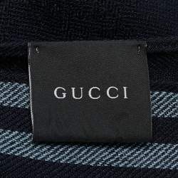 Gucci Vintage Navy Blue Striped Wool & Silk Scarf