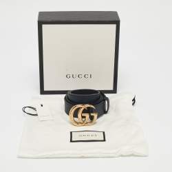 Gucci Navy Blue Leather GG Marmont Buckle Belt 90 CM