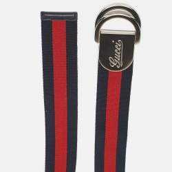 Gucci Navy Blue/Red Web Canvas D Ring Buckle Belt 90CM
