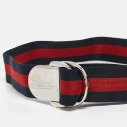 Gucci Navy Blue/Red Web Canvas D Ring Buckle Belt 90CM