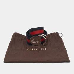 Gucci Navy Blue/Red Web Canvas D Ring Buckle Belt 90CM