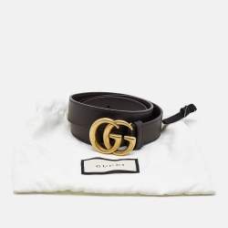 Pre Owned Gucci Dark Brown Leather GG Marmont Buckle Belt 90CM