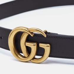 Pre Owned Gucci Dark Brown Leather GG Marmont Buckle Belt 90CM