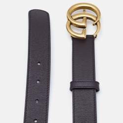 Pre Owned Gucci Dark Brown Leather GG Marmont Buckle Belt 90CM