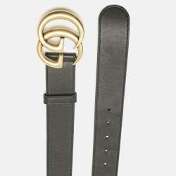 Gucci Black Leather GG Marmont Buckle Belt 90 CM