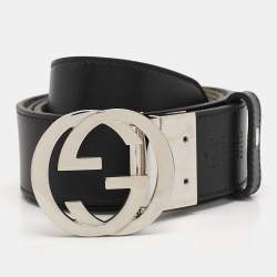 Pre Owned Gucci Beige GG Supreme Canvas Interlocking G Reversible Belt 95CM