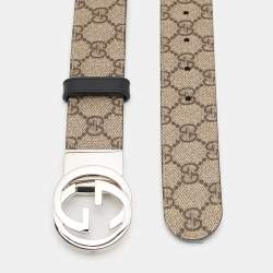 Pre Owned Gucci Beige GG Supreme Canvas Interlocking G Reversible Belt 95CM