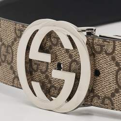 Pre Owned Gucci Beige GG Supreme Canvas Interlocking G Reversible Belt 95CM