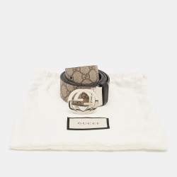 Pre Owned Gucci Beige GG Supreme Canvas Interlocking G Reversible Belt 95CM