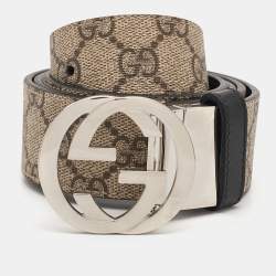 Gucci Beige GG Supreme Canvas Interlocking G Reversible Belt 95CM