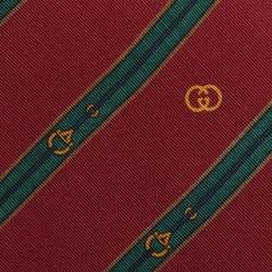 Gucci Burgundy/Green Horsebit G Interlocking Printed Silk Tie