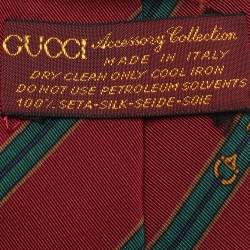 Gucci Burgundy/Green Horsebit G Interlocking Printed Silk Tie