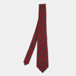 Gucci Burgundy/Green Horsebit G Interlocking Printed Silk Tie