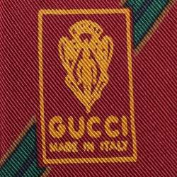 Gucci Burgundy/Green Horsebit G Interlocking Printed Silk Tie