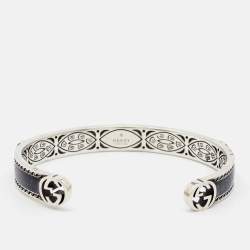 Gucci Interlocking GG Enamel Sterling Silver Cuff Bracelet 17