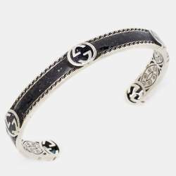 Gucci Interlocking GG Enamel Sterling Silver Cuff Bracelet 17