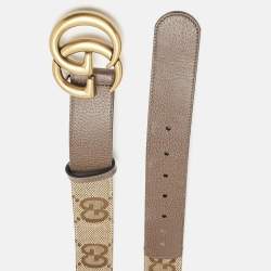 Pre Owned Gucci Beige/Ebony Jumbo GG Canvas GG Marmont Buckle Belt 95 CM