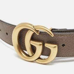 Pre Owned Gucci Beige/Ebony Jumbo GG Canvas GG Marmont Buckle Belt 95 CM