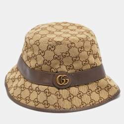 Gucci Brown GG Canvas and Leather Trim Bucket Hat M