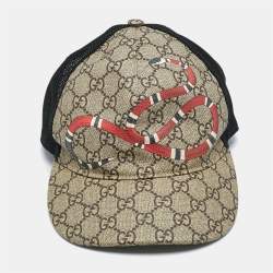 Gucci Beige Kingsnake Print Caoted Canvas and Mesh Baseball Cap 