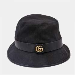 Gucci Black Logo Canvas & Leather Detail Bucket Hat L (59 cm)