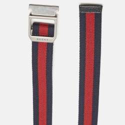 Gucci Navy Blue/Red Web Detail Canvas Belt 80 CM